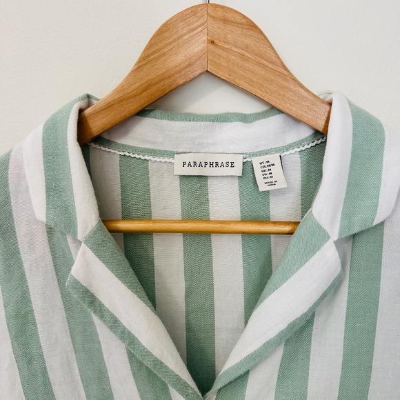 Paraphrase Women’s Short Sleeve Button Up Size M Cotton White and Mint Green - Picture 3 of 7